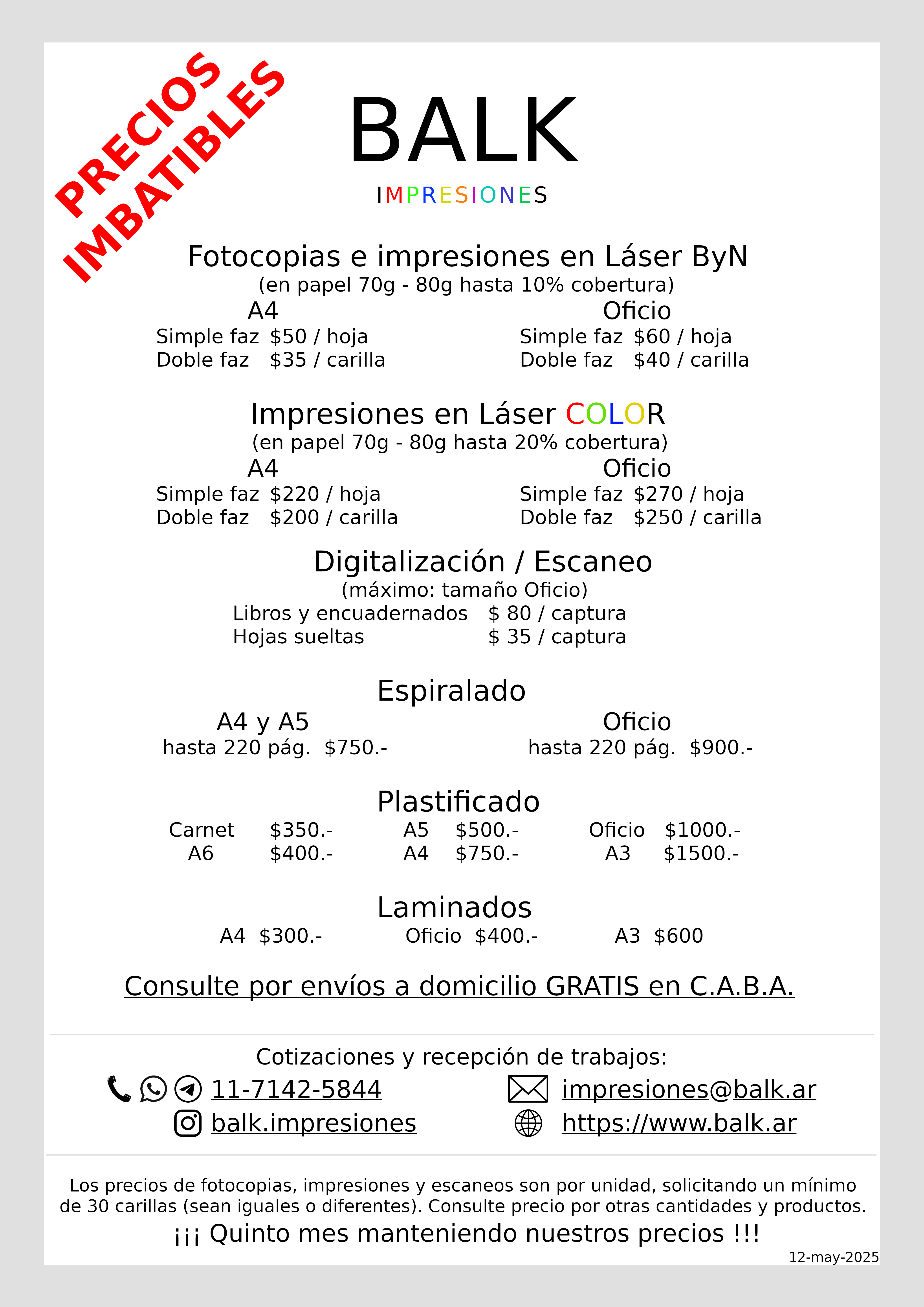 Lista de productos de BALK Impresiones